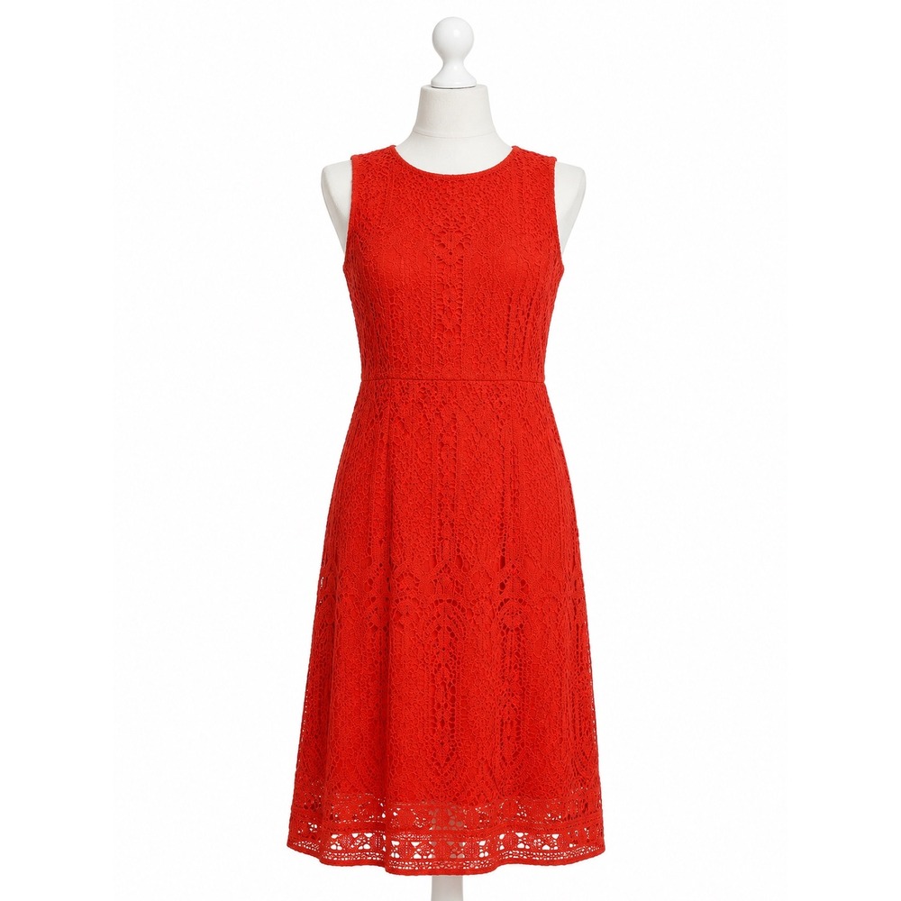 Sharagano Red Lace Sheath Dress Sleeveless Midi Cocktail Size 2